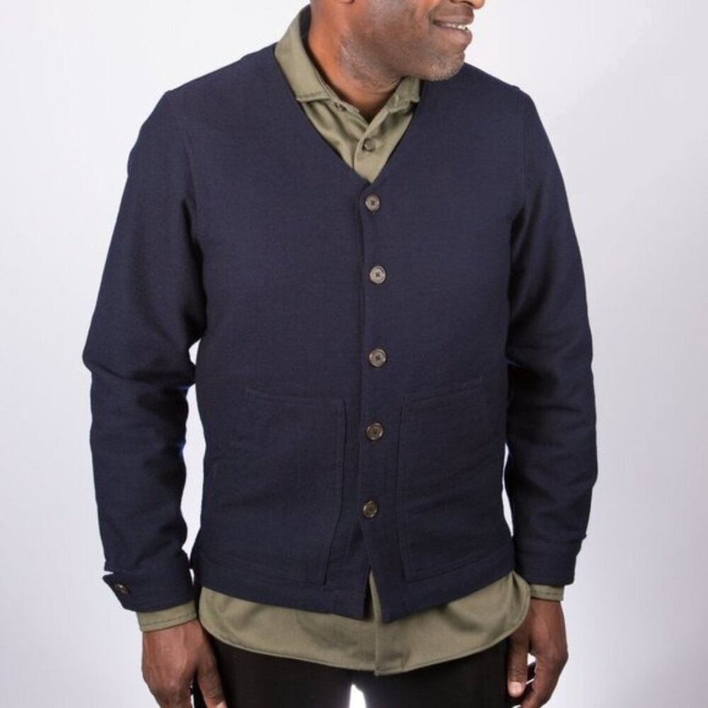 Kali Made Garments Mens Navy Italian Wool Long Sleeve Jacket
